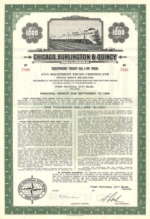 Chicago, Burlington and Quincy Railroad - $1,000 Bond
